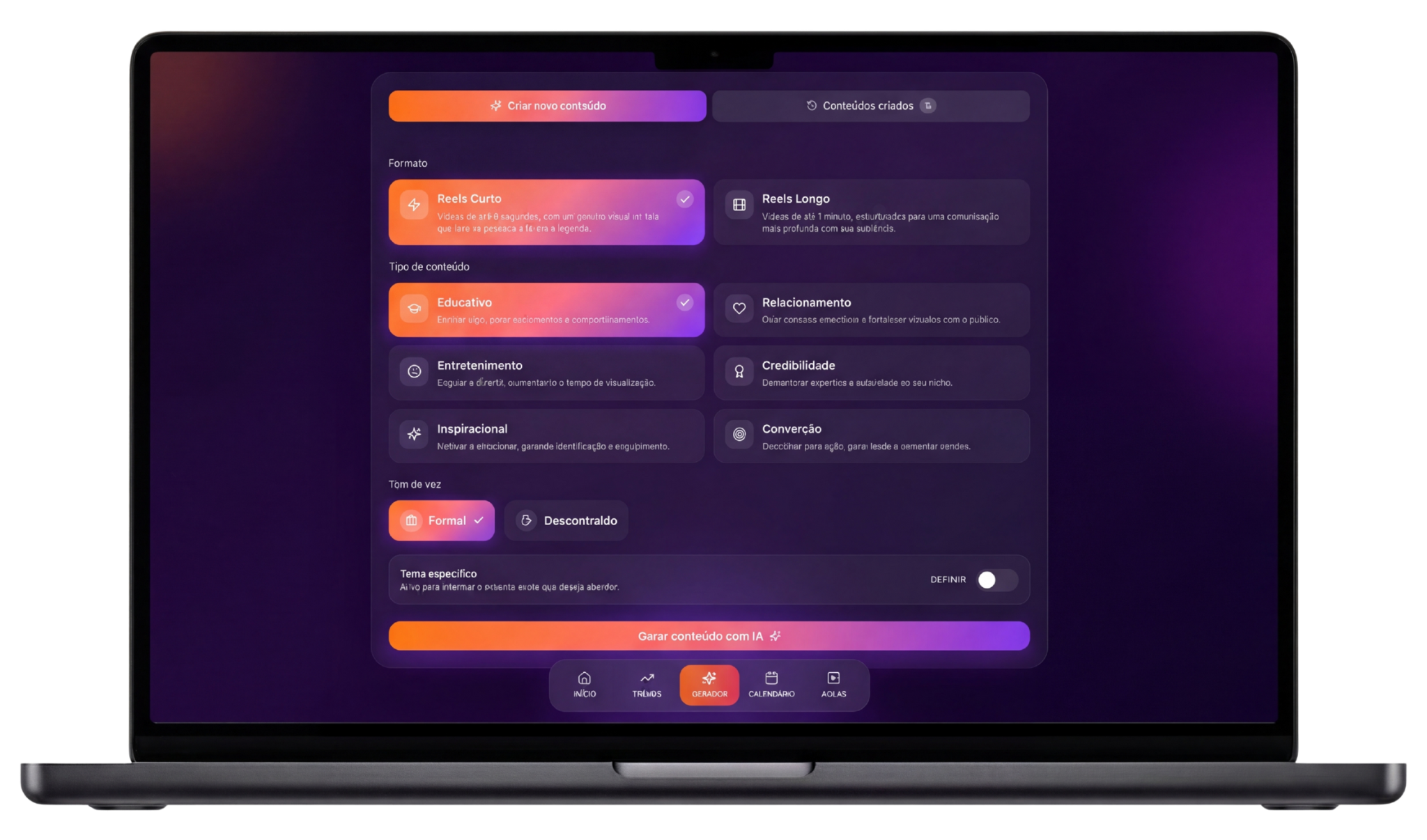 Gerador de Conteúdo Interface